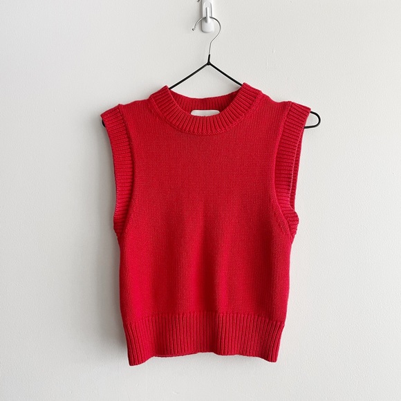 Wilfred Tops - WILFRED Cherry Red Wool & Cotton Blend Knit Vest - XXS/2XS